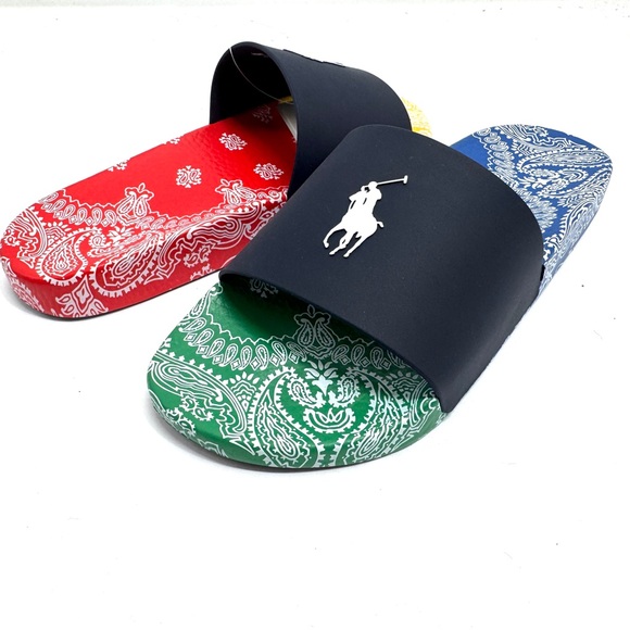 Polo Ralph Lauren Color-Block PAISLEY BANDANA BIG PONY Pool Slides main image 13